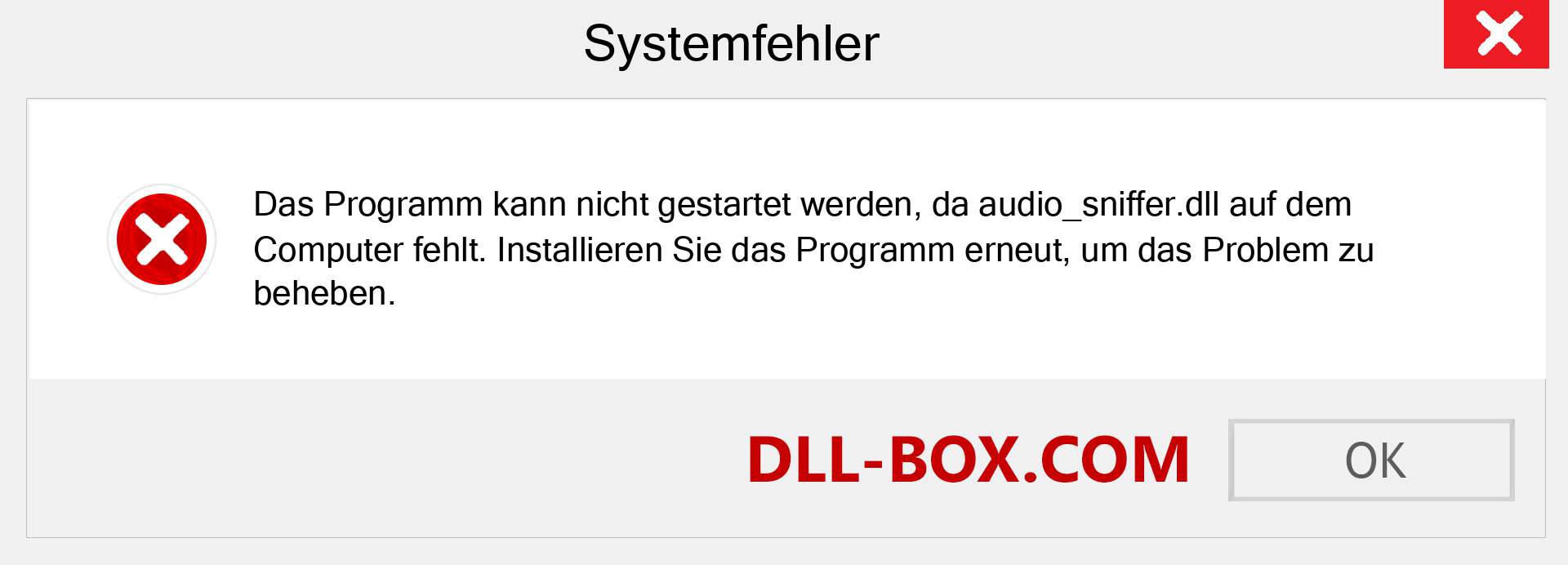 audio_sniffer.dll-Datei fehlt?. Download für Windows 7, 8, 10 - Fix audio_sniffer dll Missing Error unter Windows, Fotos, Bildern