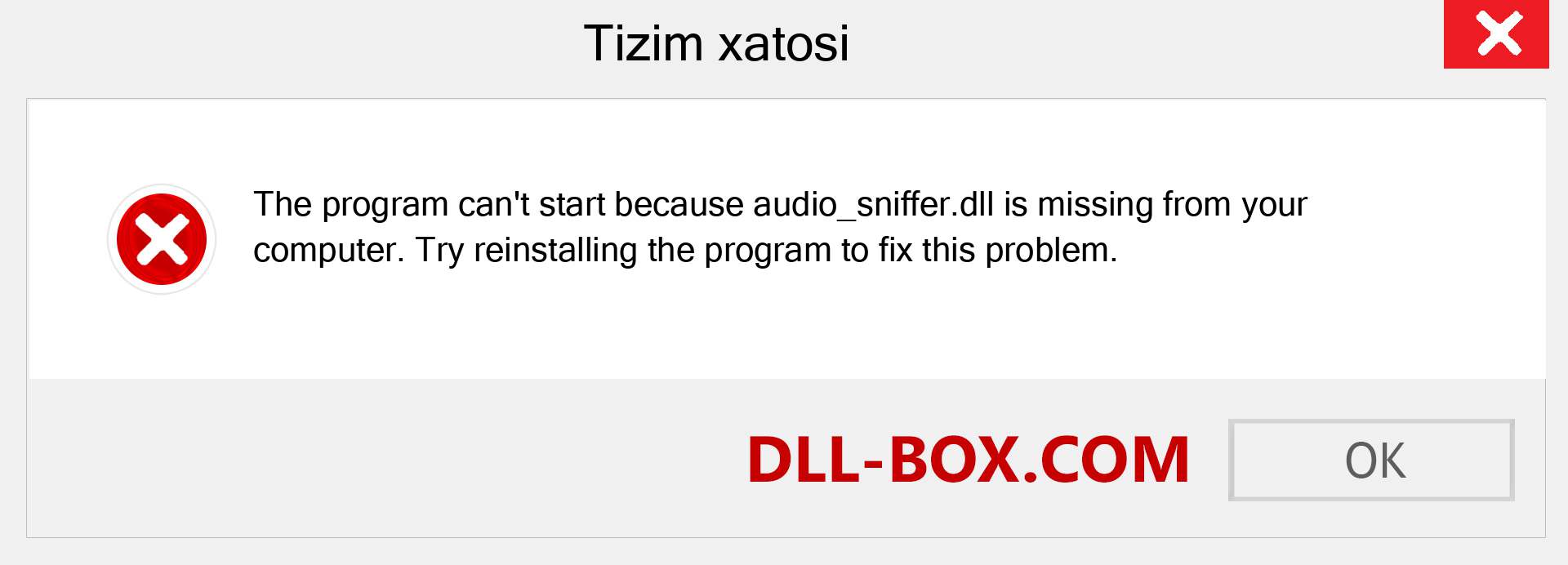 audio_sniffer.dll fayli yo'qolganmi?. Windows 7, 8, 10 uchun yuklab olish - Windowsda audio_sniffer dll etishmayotgan xatoni tuzating, rasmlar, rasmlar